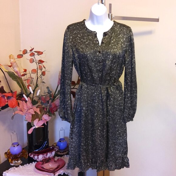 NWOT Signal Ruffle Pleated Dress Long Sleeve Olive Summer Spring Fall Dresses 38 - Picture 6 of 8